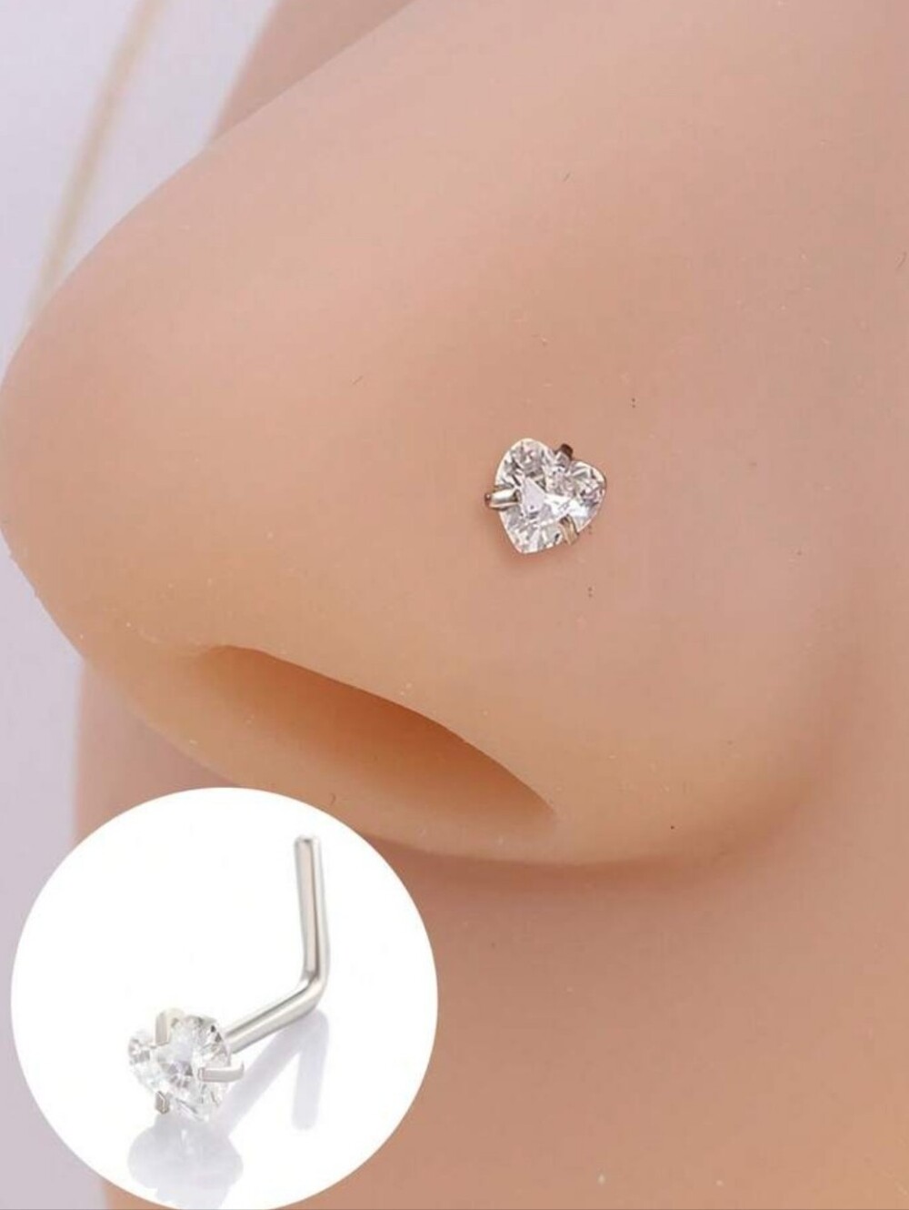 Silver Heart CZ Nose Stud - Clear
